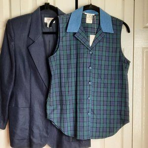 NWT Jos. A. Bank Cotton Sleeveless Black Watch Plaid Button Down Shirt Size 6